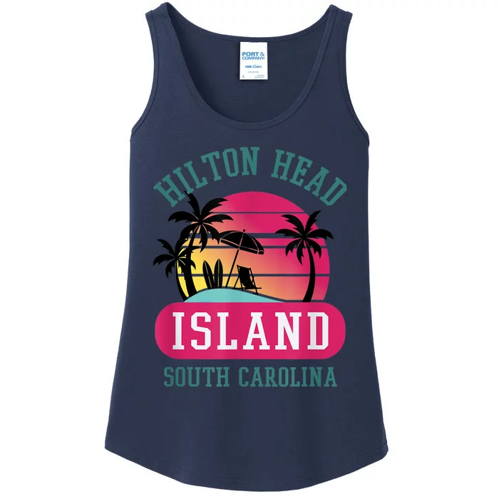 Retro Cool Hilton Head Island SC Beach Souvenir Novelty Art Ladies Essential Tank