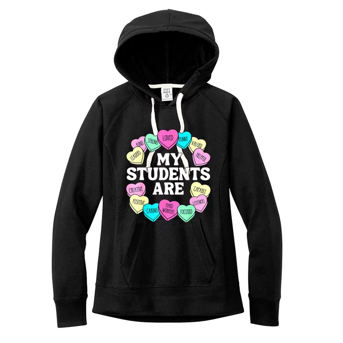 Retro Candy Heart Teacher Valentine's Positive Affirmation Women's Fleece Hoodie