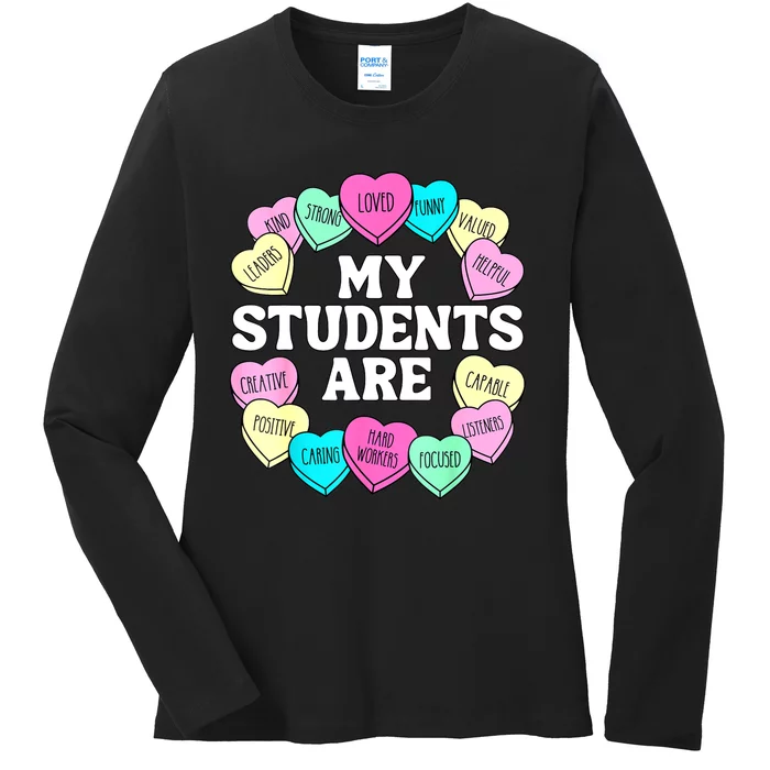 Retro Candy Heart Teacher Valentine's Positive Affirmation Ladies Long Sleeve Shirt