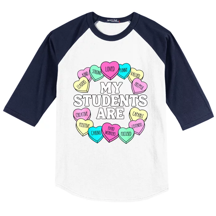 Retro Candy Heart Teacher Valentine's Positive Affirmation Baseball Sleeve Shirt