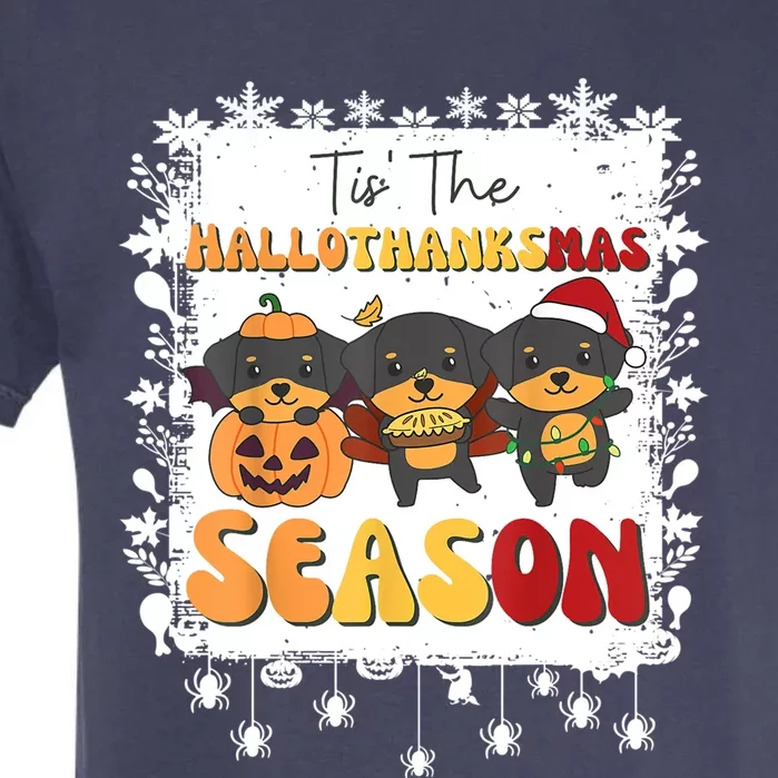 Rottweiler Christmas Halloween Tis The Hallothanksmas Gift Garment-Dyed Heavyweight T-Shirt