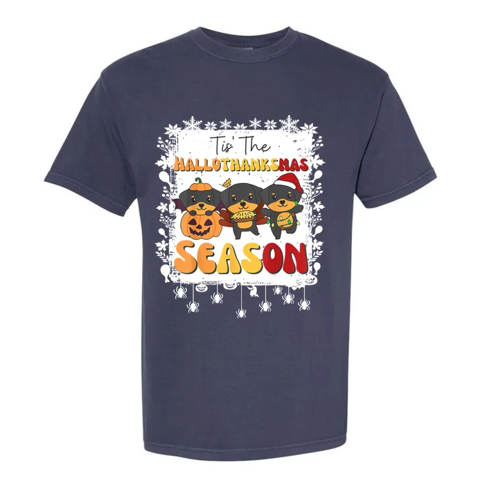 Rottweiler Christmas Halloween Tis The Hallothanksmas Gift Garment-Dyed Heavyweight T-Shirt