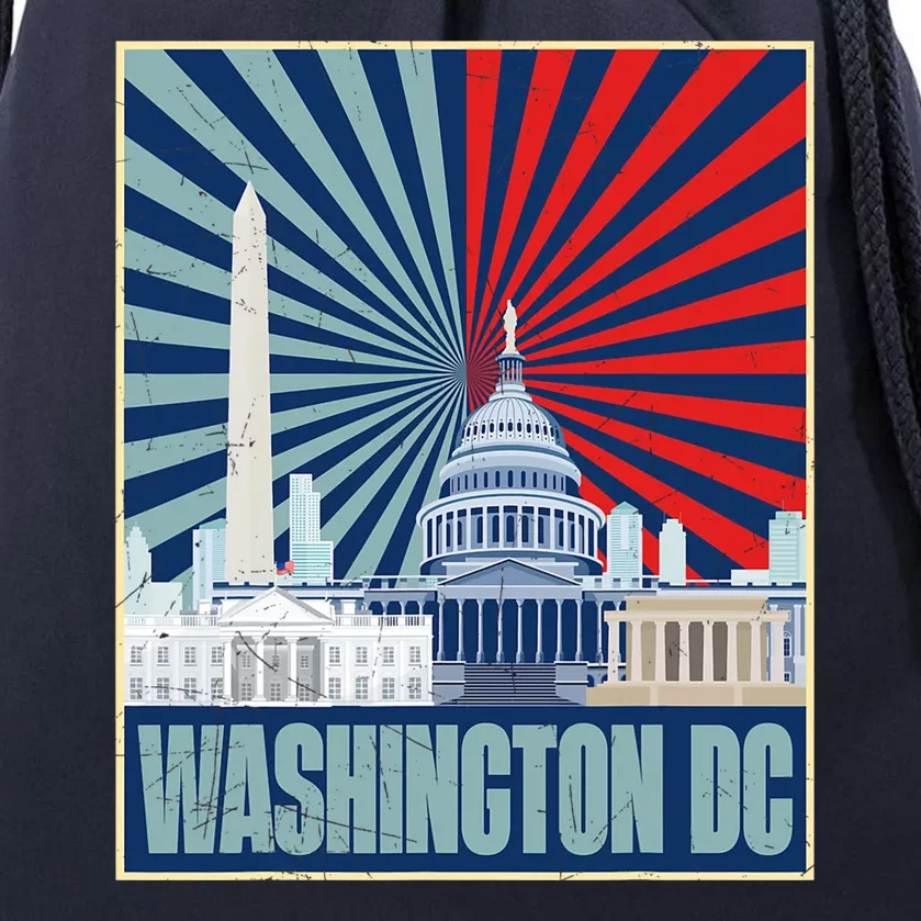 Retro Capitol Hill Washington DC American Flag Drawstring Bag