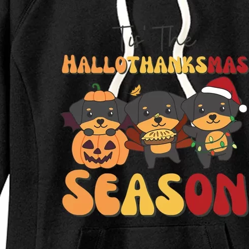 Rottweiler Christmas Halloween Tis The Hallothanksmas Gift Women's Fleece Hoodie