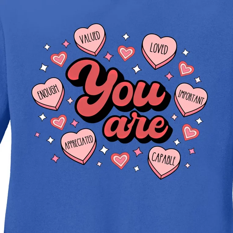 Retro Candy Heart Teacher Valentines Day You Are Enough Funny Gift Ladies Long Sleeve Shirt