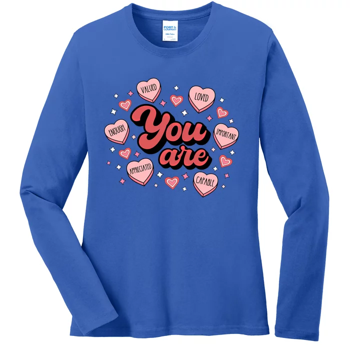 Retro Candy Heart Teacher Valentines Day You Are Enough Funny Gift Ladies Long Sleeve Shirt