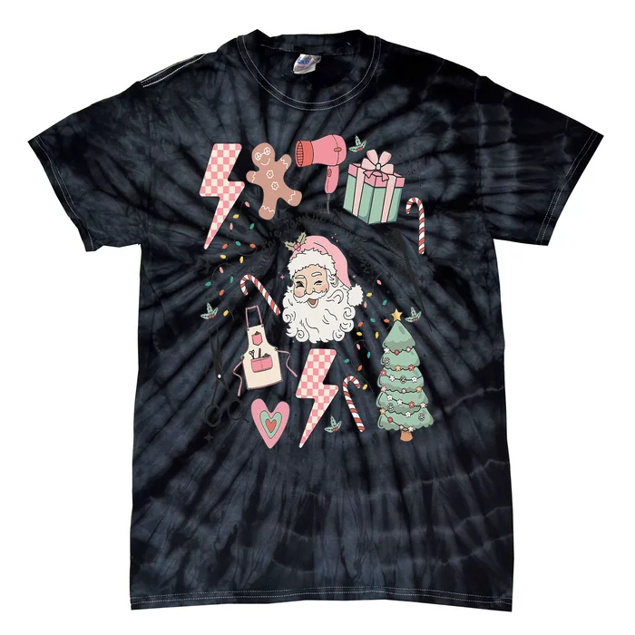 Retro Christmas Hairstylist Santas Favorite Hair Stylist Tie-Dye T-Shirt