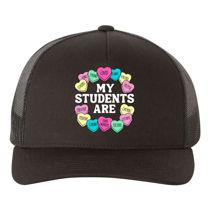 Retro Candy Heart Teacher Valentine's Positive Affirmation Yupoong Adult 5-Panel Trucker Hat