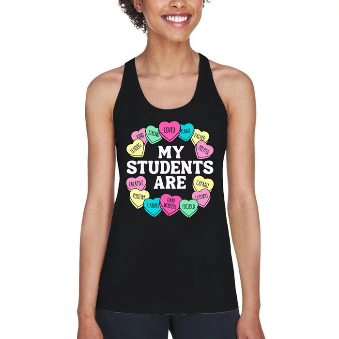 Retro Candy Heart Teacher Valentine's Positive Affirmation Women's Racerback Tank