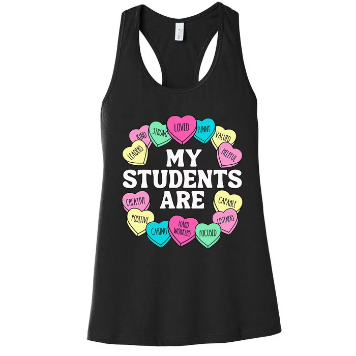 Retro Candy Heart Teacher Valentine's Positive Affirmation Women's Racerback Tank