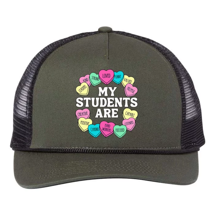 Retro Candy Heart Teacher Valentine's Positive Affirmation Retro Rope Trucker Hat Cap