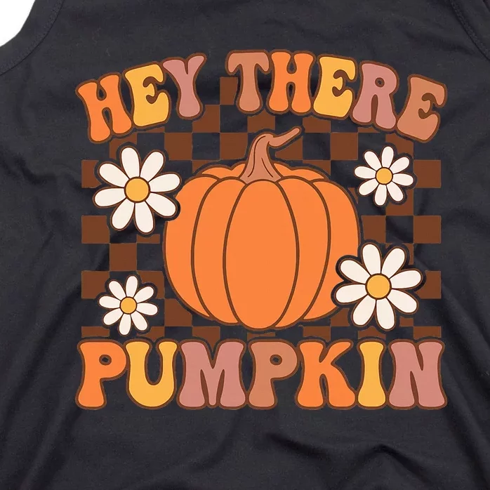 Retro Checkered Hey There Pumpkin Happy Fall Thanksgiving Tank Top