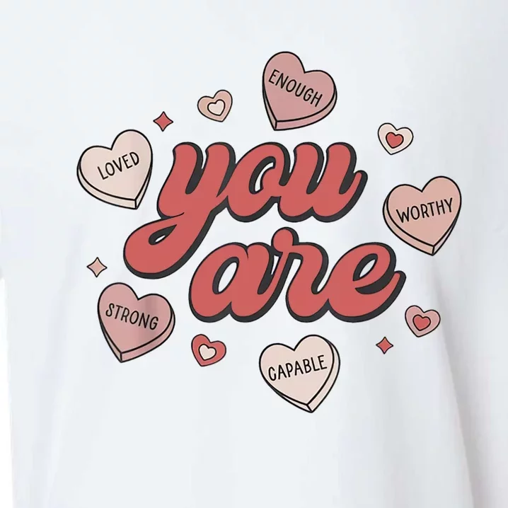 Retro Candy Heart Teacher Valentine's Day You Are Enough Sueded Cloud Jersey T-Shirt