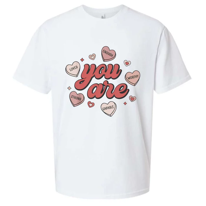 Retro Candy Heart Teacher Valentine's Day You Are Enough Sueded Cloud Jersey T-Shirt