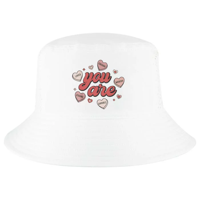 Retro Candy Heart Teacher Valentine's Day You Are Enough Cool Comfort Performance Bucket Hat