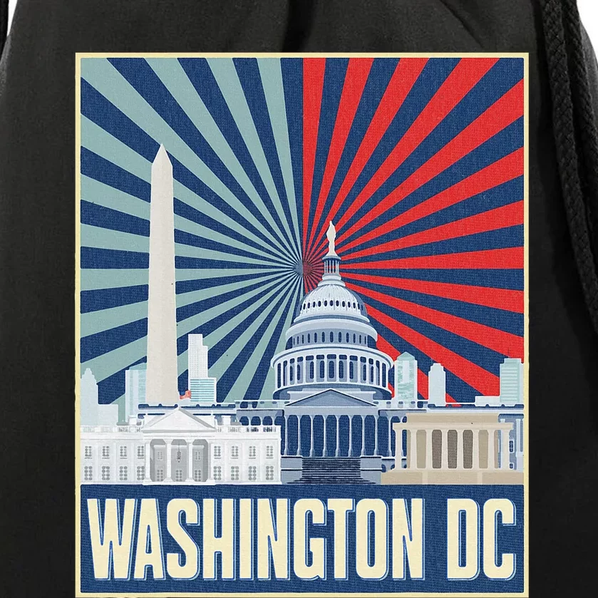 Retro Capitol Hill Washington Dc American Flag Drawstring Bag