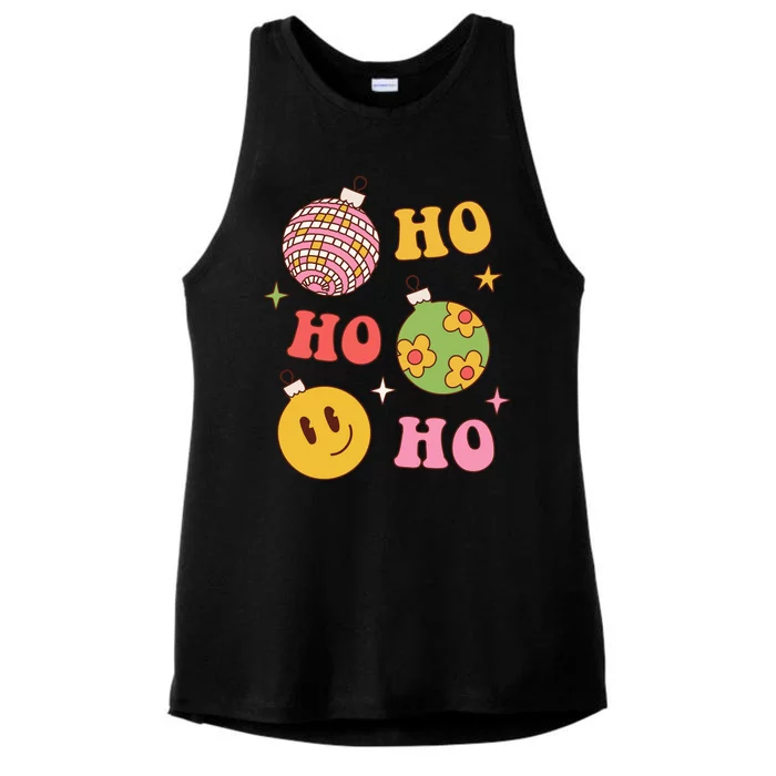 Retro Christmas Ho Ho Ho Festive Holiday Ladies Tri-Blend Wicking Tank