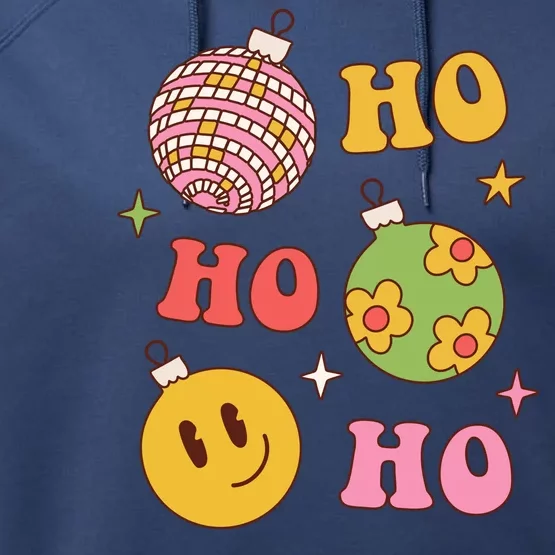 Retro Christmas Ho Ho Ho Festive Holiday Performance Fleece Hoodie