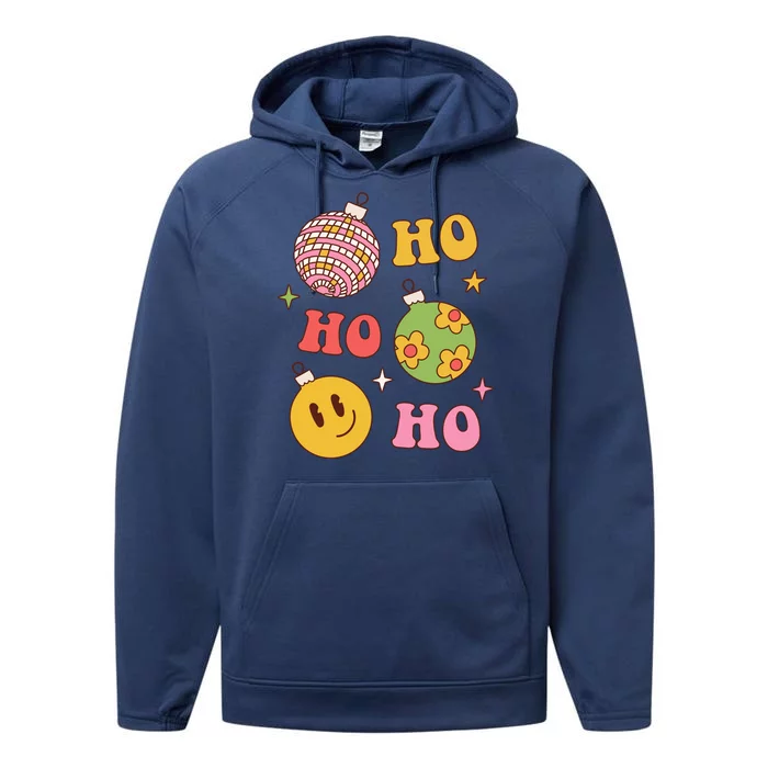 Retro Christmas Ho Ho Ho Festive Holiday Performance Fleece Hoodie