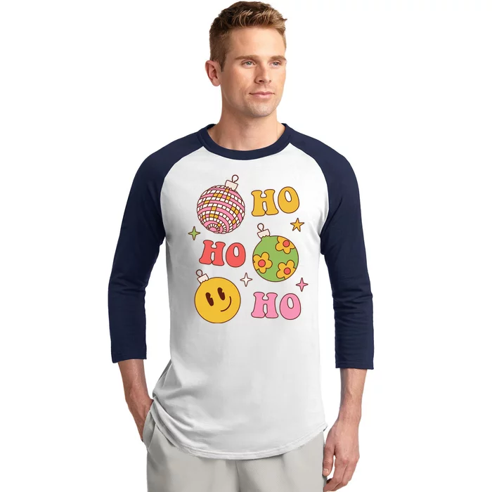 Retro Christmas Ho Ho Ho Festive Holiday Baseball Sleeve Shirt