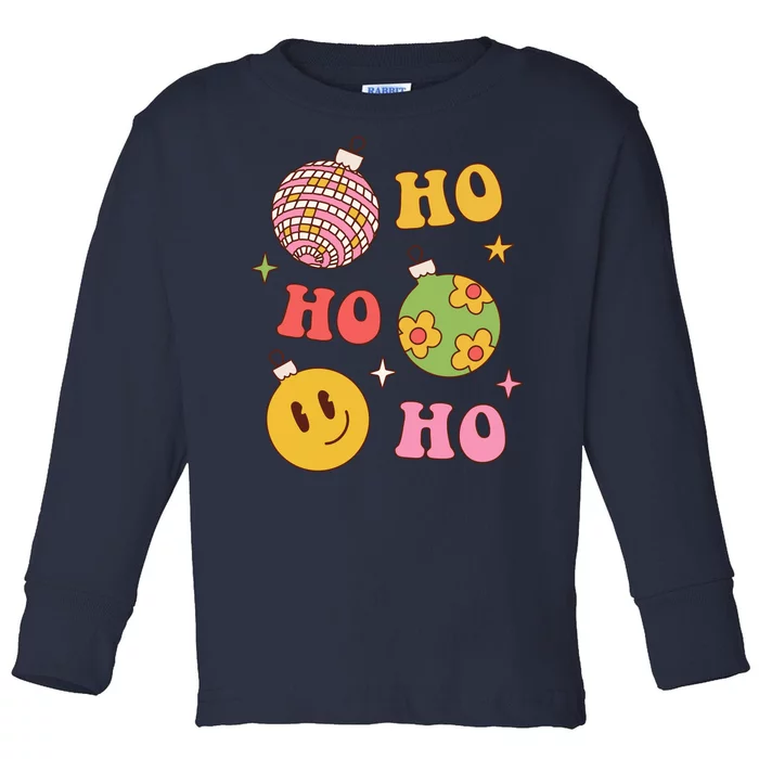 Retro Christmas Ho Ho Ho Festive Holiday Toddler Long Sleeve Shirt