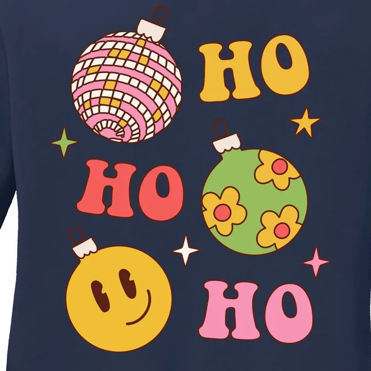 Retro Christmas Ho Ho Ho Festive Holiday Ladies Long Sleeve Shirt