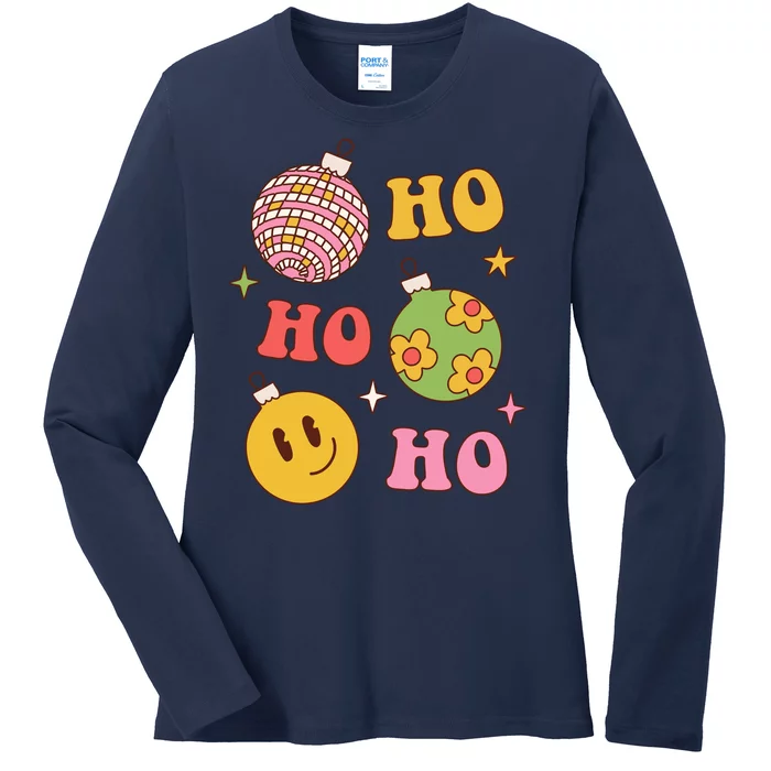 Retro Christmas Ho Ho Ho Festive Holiday Ladies Long Sleeve Shirt