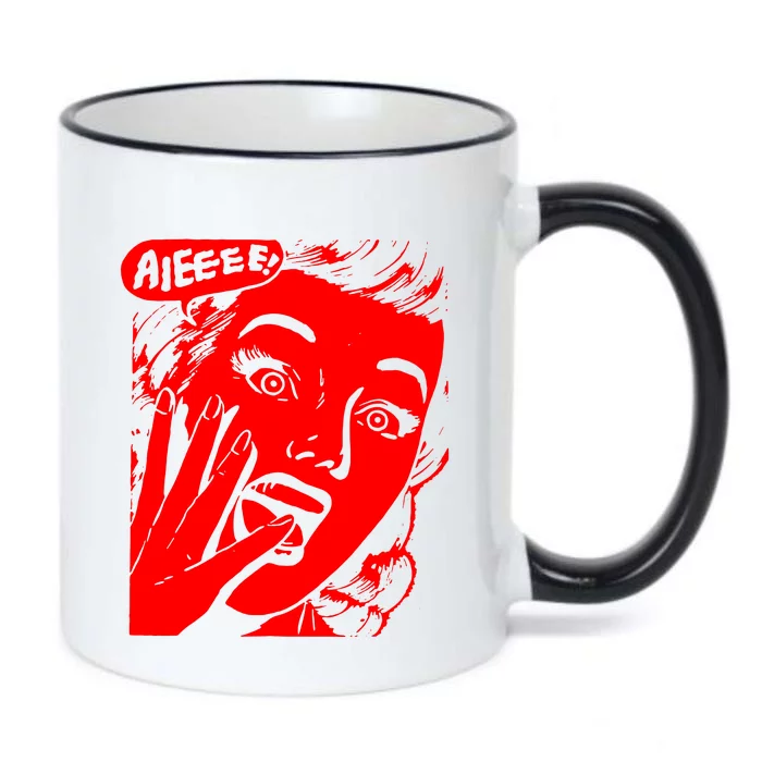 Retro Creepy Horror Girl Screaming Black Color Changing Mug