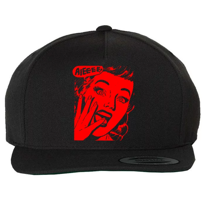 Retro Creepy Horror Girl Screaming Wool Snapback Cap