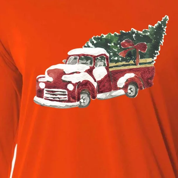 Retro Christmas Holiday Truck Cooling Performance Long Sleeve Crew