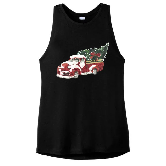 Retro Christmas Holiday Truck Ladies Tri-Blend Wicking Tank