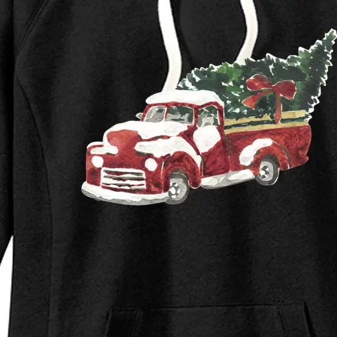 Retro Christmas Holiday Truck Women's Fleece Hoodie