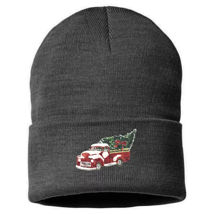 Retro Christmas Holiday Truck Sustainable Knit Beanie