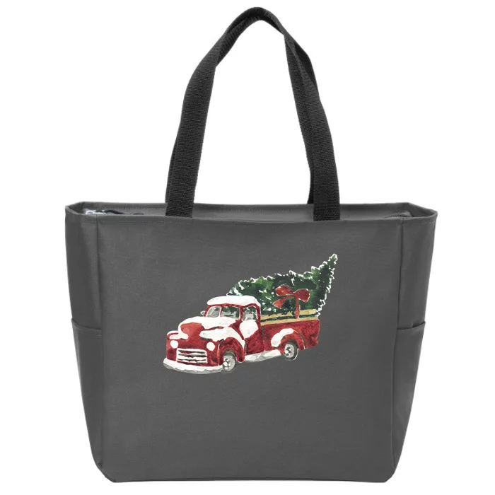 Retro Christmas Holiday Truck Zip Tote Bag