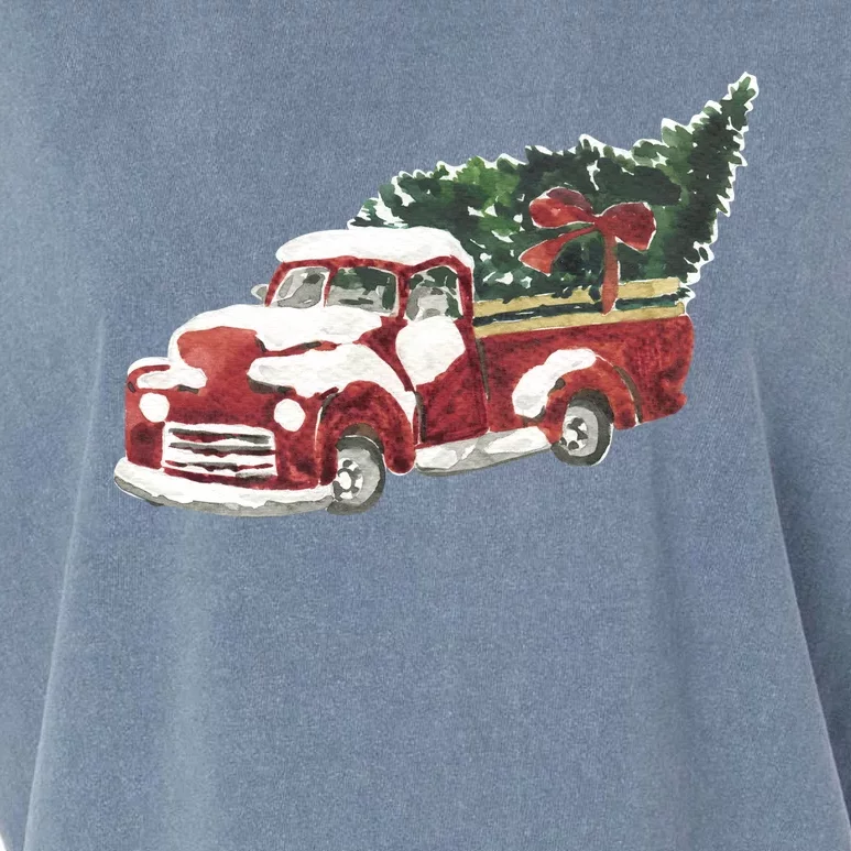 Retro Christmas Holiday Truck Garment-Dyed Women's Muscle Tee