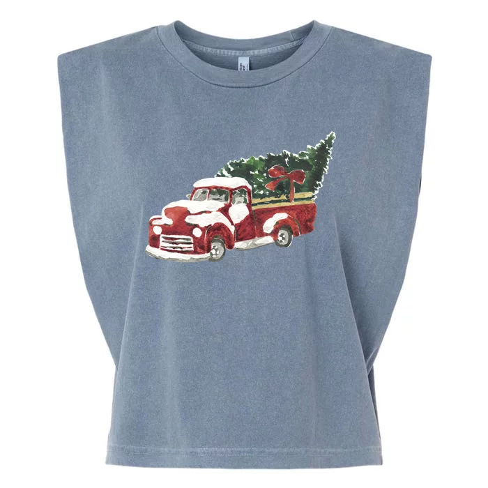 Retro Christmas Holiday Truck Garment-Dyed Women's Muscle Tee