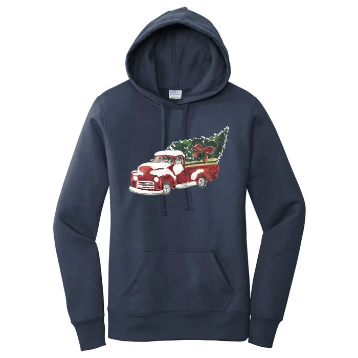 Retro Christmas Holiday Truck Women's Pullover Hoodie