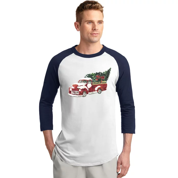 Retro Christmas Holiday Truck Baseball Sleeve Shirt