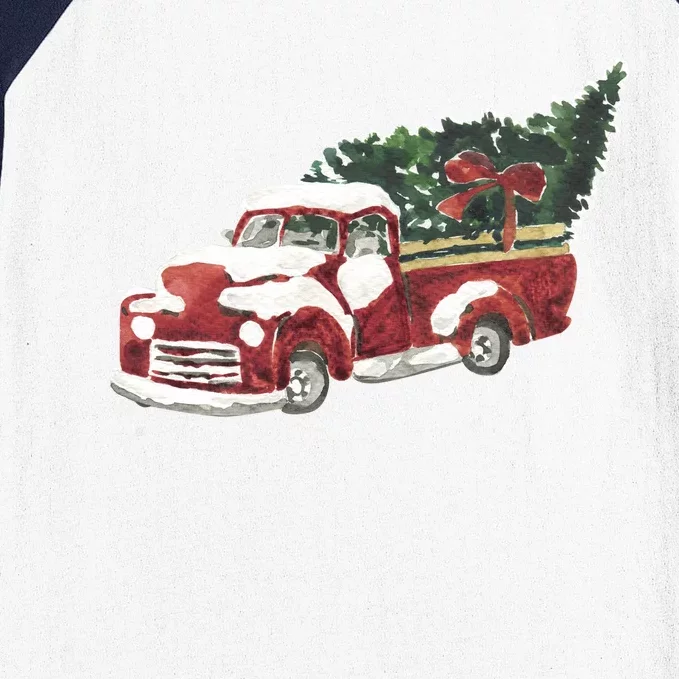 Retro Christmas Holiday Truck Baseball Sleeve Shirt