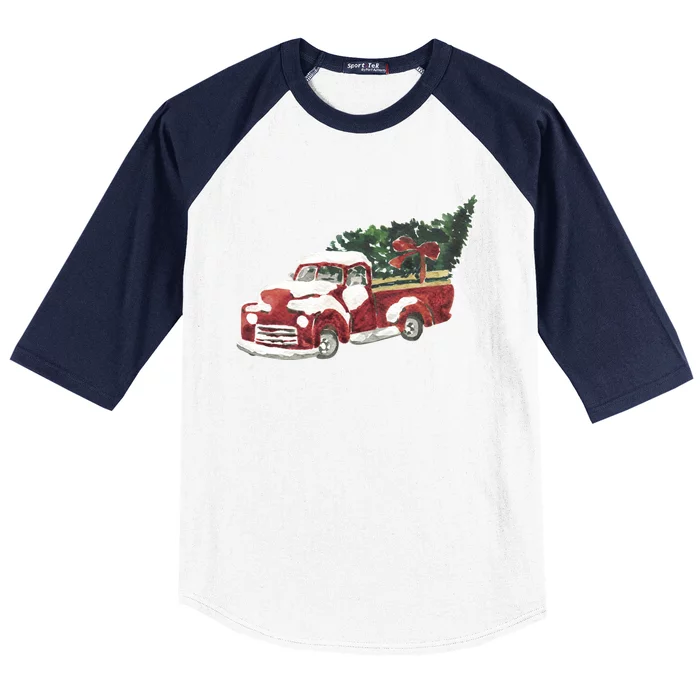 Retro Christmas Holiday Truck Baseball Sleeve Shirt