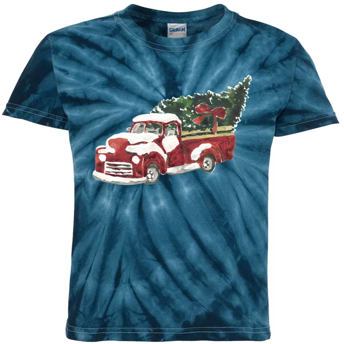 Retro Christmas Holiday Truck Kids Tie-Dye T-Shirt