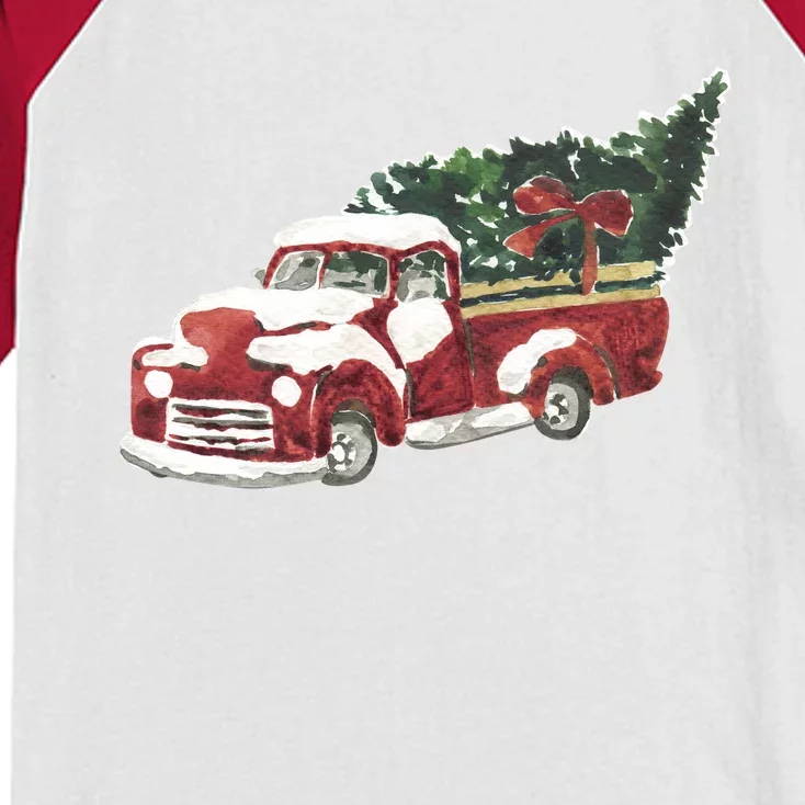 Retro Christmas Holiday Truck Kids Colorblock Raglan Jersey