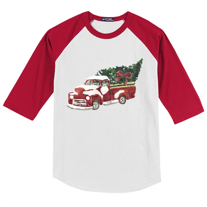 Retro Christmas Holiday Truck Kids Colorblock Raglan Jersey