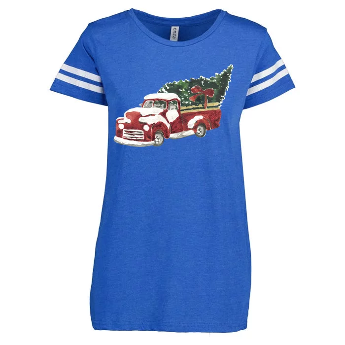 Retro Christmas Holiday Truck Enza Ladies Jersey Football T-Shirt