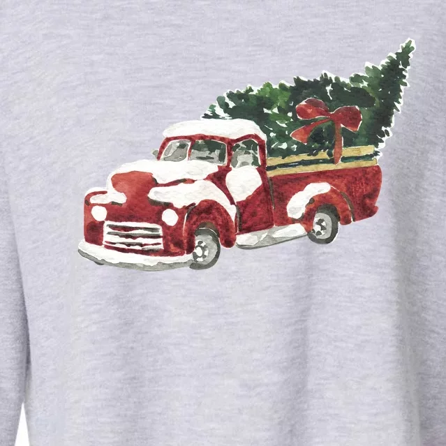 Retro Christmas Holiday Truck Cropped Pullover Crew