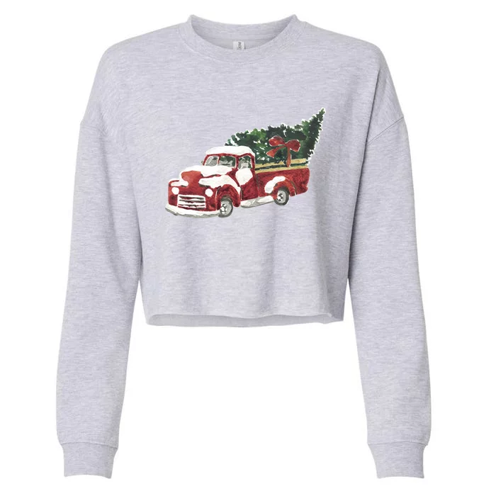 Retro Christmas Holiday Truck Cropped Pullover Crew