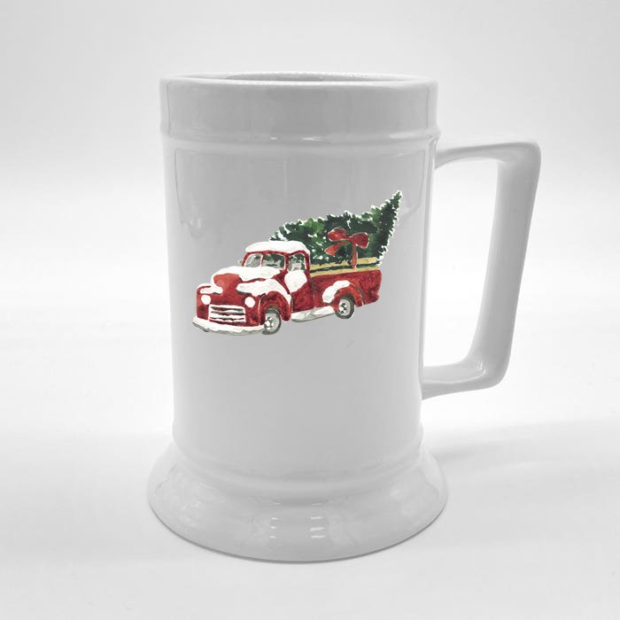 Retro Christmas Holiday Truck Front & Back Beer Stein