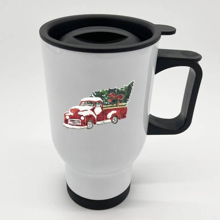 Retro Christmas Holiday Truck Front & Back Stainless Steel Travel Mug