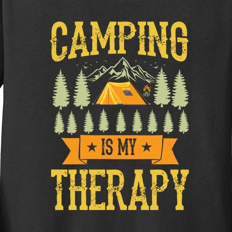 Retro Camping Is My Therapy Gift For Camper Kids Long Sleeve Shirt