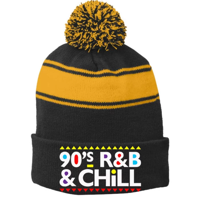 Retro Cool I Love 90s R&B & Chill R&B Music Lovers Stripe Pom Pom Beanie